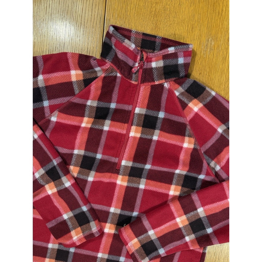 Eddie Bauer Womens Fleece Pullover M Red Plaid 1/4 Zip‎ Lightweight Jacket